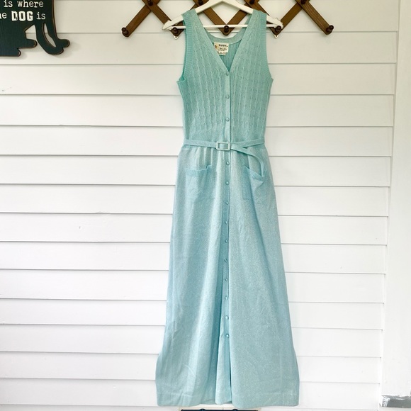 VINTAGE Aqua Shimmer Knit Maxi Dress - Picture 2 of 7